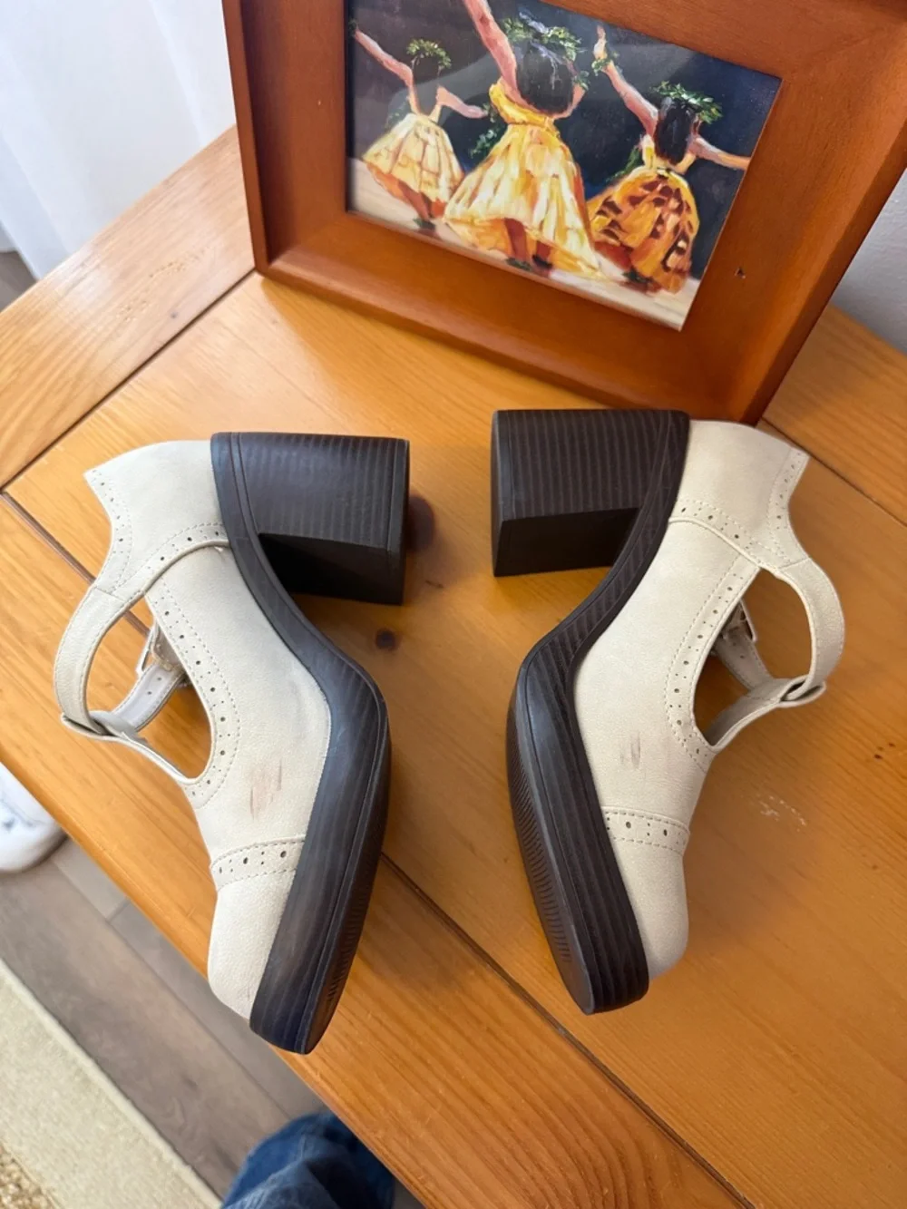 Maurices Light Cream Suede Mary Jane Block Heels - Picture 3 of 7